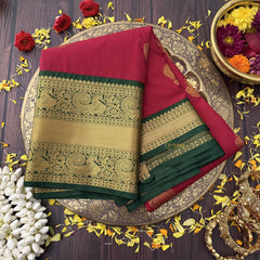 Vriksham Rich Red Podi kattam With Gold Zari Kanchi Silk Saree-VS4760