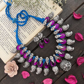 Vriksham Royal Purple Teardrop Stone Oxidized With Blue Thread Detailing Neckpiece-S952