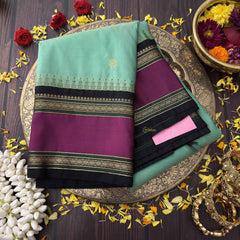 Vriksham Elegant Mint Green With Wine Dual Tone Zari Border Kanchi Silk Saree-VS4787