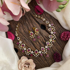 Vriksham Fancy Red Ad Stone Short Neckpiece-Tear drop-G15910