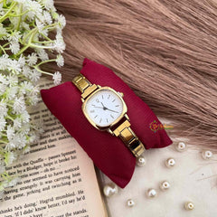 Vriksham Vintage Gold Square Minimalist White Face & Thin Metal Strap Watch-G21965