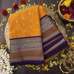 Vriksham Majestic Mustard Yellow  With Purple Zari Border Kanchi Silk Saree-VS4788