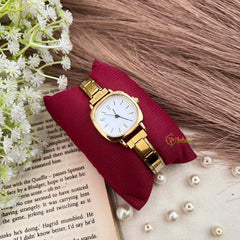 Vriksham Vintage Gold Square Minimalist White Face & Thin Metal Strap Watch-G21965