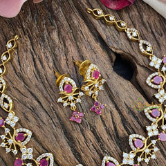Vriksham Fancy Red Ad Stone Short Neckpiece-Tear drop-G15910
