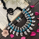Vriksham Aqua Blue Parrot Motif Oxidized Necklace Set With Antique Finish Neckpiece-S953