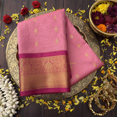 Vriksham Elegant Pink Podi kattam With Gold Zari Border Kanchi Silk Saree-VS4753