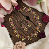 Vriksham Premium AD Stone Lotus Short Neckpiece-Red Green-G15914