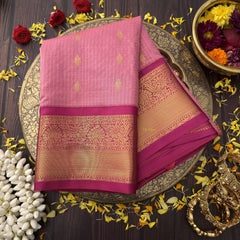 Vriksham Elegant Pink Podi kattam With Gold Zari Border Kanchi Silk Saree-VS4753