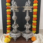 Vriksham Antique Finish Oxidized Silver Elephant Traditional Lamp / Samai for Puja Rituals -RG187