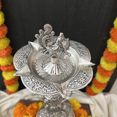 Vriksham Antique Finish Oxidized Silver Elephant Traditional Lamp / Samai for Puja Rituals -RG187