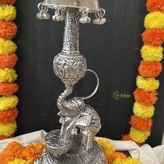 Vriksham Antique Finish Oxidized Silver Elephant Traditional Lamp / Samai for Puja Rituals -RG187