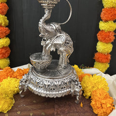 Vriksham Antique Finish Oxidized Silver Elephant Traditional Lamp / Samai for Puja Rituals -RG187