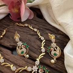 Unique Green AD Stone Peacock Short Neckpiece-G12603