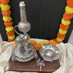 Vriksham Antique Finish Oxidized Silver Elephant Traditional Lamp / Samai for Puja Rituals -RG187