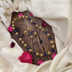 Vriksham Antique Gold Ball With Blue Circle Beaded Neckpiece-G20668