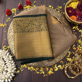 Vriksham Brown Veldhaari With Green Gold Zari Border Vairaoosi Kanchi Silk Saree-VS4766