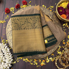 Vriksham Brown Veldhaari With Green Gold Zari Border Vairaoosi Kanchi Silk Saree-VS4766