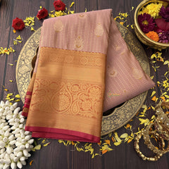 Vriksham Blush Pink Drape Podi kattam With Copper Zari Vangi Kanchi Silk Saree-VS4761