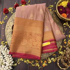 Vriksham Blush Pink Drape Podi kattam With Copper Zari Vangi Kanchi Silk Saree-VS4761