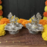Vriksham Oxidized German Silver Traditional Small Diya Set-RG248