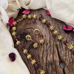 Vriksham Antique Gold Ball With Red Ruby Circle Beaded Neckpiece-G20667