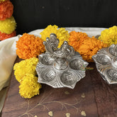 Vriksham Oxidized German Silver Traditional Small Diya Set-RG248