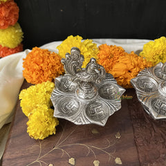 Vriksham Oxidized German Silver Traditional Small Diya Set-RG248
