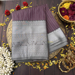 Vriksham Deep Wine With Silver Veldhaari Rich Silver Border Kanchi Silk Saree-VS4774