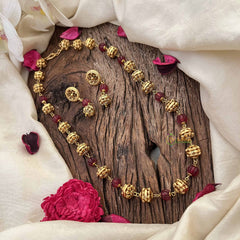 Vriksham Antique Gold Ball With Red Ruby Circle Beaded Neckpiece-G20667