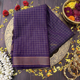 Vriksham Classic Purple Podi kattam With Subtle Zari Border Kanchi Silk Saree-VS4752