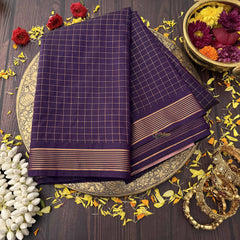 Vriksham Classic Purple Podi kattam With Subtle Zari Border Kanchi Silk Saree-VS4752