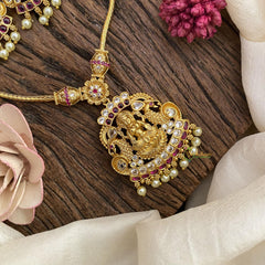 Vriksham Premium Red White Stone Pendant Neckpiece-Golden Pearl-G15909