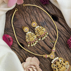 Vriksham Premium Red White Stone Pendant Neckpiece-Golden Pearl-G15909