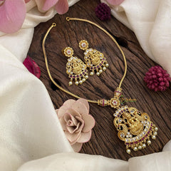 Vriksham Premium Red White Stone Pendant Neckpiece-Golden Pearl-G15909