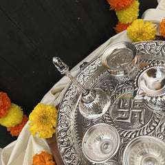 Vriksham Oxidized Traditional Pooja Thali | Pooja Decor and Gifts-3 Gajukh and Ghungroo-RG250