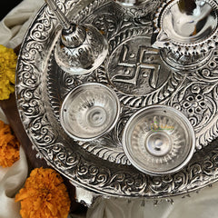 Vriksham Oxidized Traditional Pooja Thali | Pooja Decor and Gifts-3 Gajukh and Ghungroo-RG250
