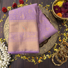 Vriksham Lavender Silk Podi kattam With Subtle Peach Copper Vangi Kanchi Silk Saree-VS4763
