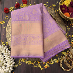 Vriksham Lavender Silk Podi kattam With Subtle Peach Copper Vangi Kanchi Silk Saree-VS4763