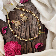 Vriksham Classic Maharashtrian Gold Look Red Ball Pendant Thushi Neckpiece-G20671