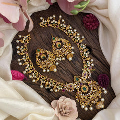 Vriksham Gold Look Alike Short Neckpiece-Red Green-Pearl-G15917