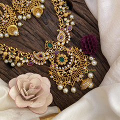 Vriksham Gold Look Alike Short Neckpiece-Red Green-Pearl-G15917