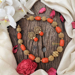 Vriksham Divine Nakshi Gold Look Style Coral Beaded Neckpiece-G20673