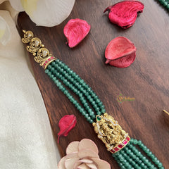 Vriksham Lakshmi Pendant Green Beaded Mala Jadau Long Neckpiece-Green Bead-J2997