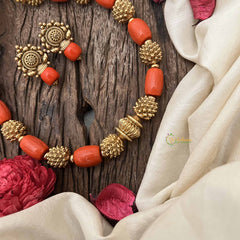 Vriksham Divine Nakshi Gold Look Style Coral Beaded Neckpiece-G20673