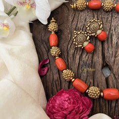 Vriksham Divine Nakshi Gold Look Style Coral Beaded Neckpiece-G20673