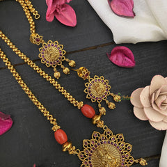 Vriksham Gold Look Alike Red Stone Lakshmi Pendant Neckpiece-G17027