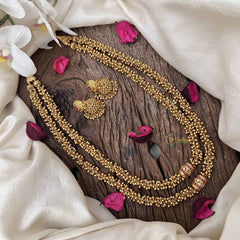 Vriksham Double Layer Antique Gold Beaded Neckpiece-Red-G20650