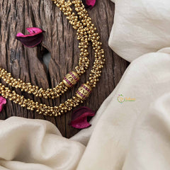 Vriksham Double Layer Antique Gold Beaded Neckpiece-Red-G20650