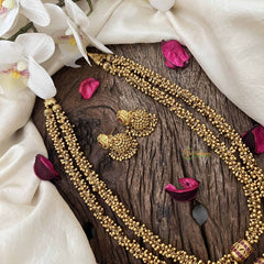 Vriksham Double Layer Antique Gold Beaded Neckpiece-Red-G20650