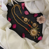 Vriksham Gold Look Alike Red Green & White Lakshmi Pendant Neckpiece-G17026